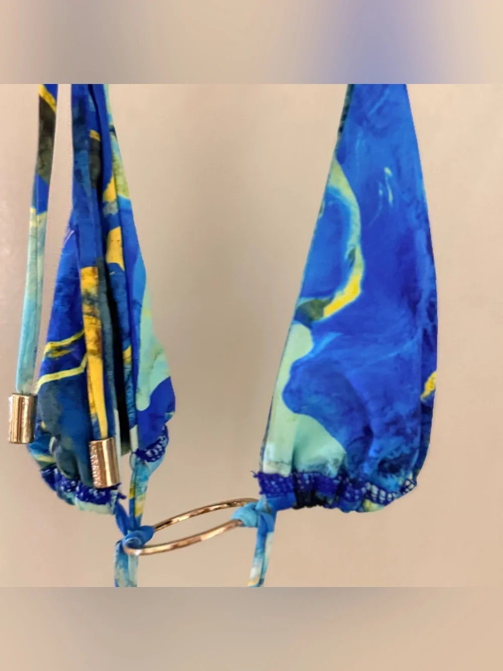 Kamari skye skimpy strappy Blue Tropical String Bikini Bottom with Wrap Straps - Picture 5 of 7
